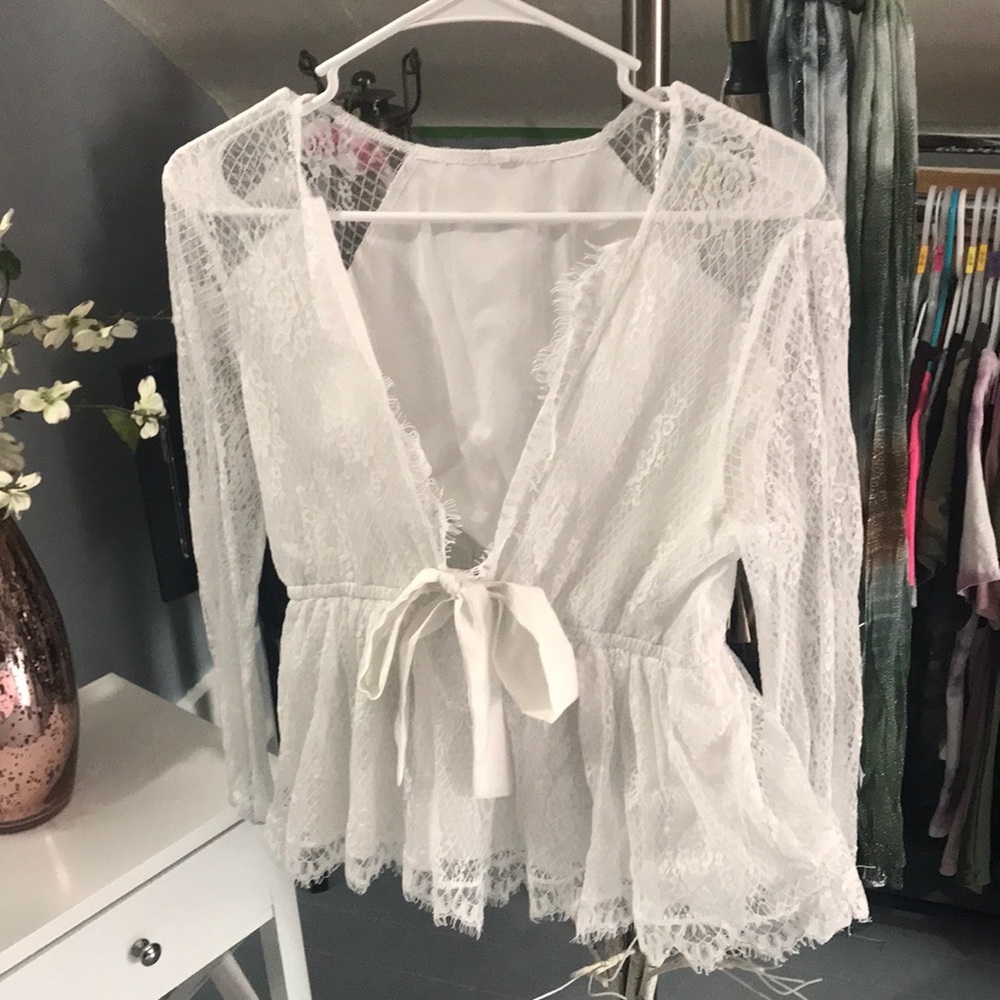 $$$ Sexy Lace deep v neck blouse